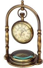 Antico orologio da tavolo a pendolo Victoria London in ottone con bussola in ...