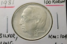 * CZECHOSLOVAKIA 1981 100 KORUN SILVER OTAKAR SPANIEL SCULPTOR #JOV18