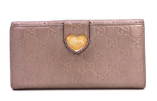 GUCCI Guccissima Wallet Card Purse Heart Logo Lavender Metallic Authentic 621