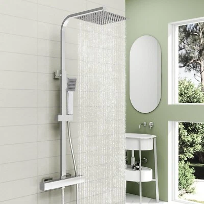 Bathroom Thermostatic Exposed Shower Mixer Twin head Large Square Bar Set Chrome