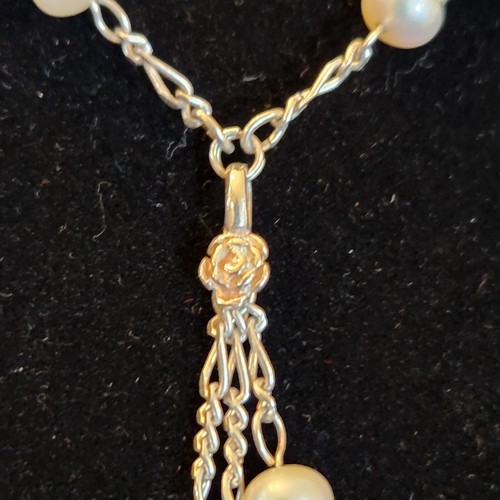 Sterling Silver White Pearls and jet crystals 16” Necklace Signed eBay