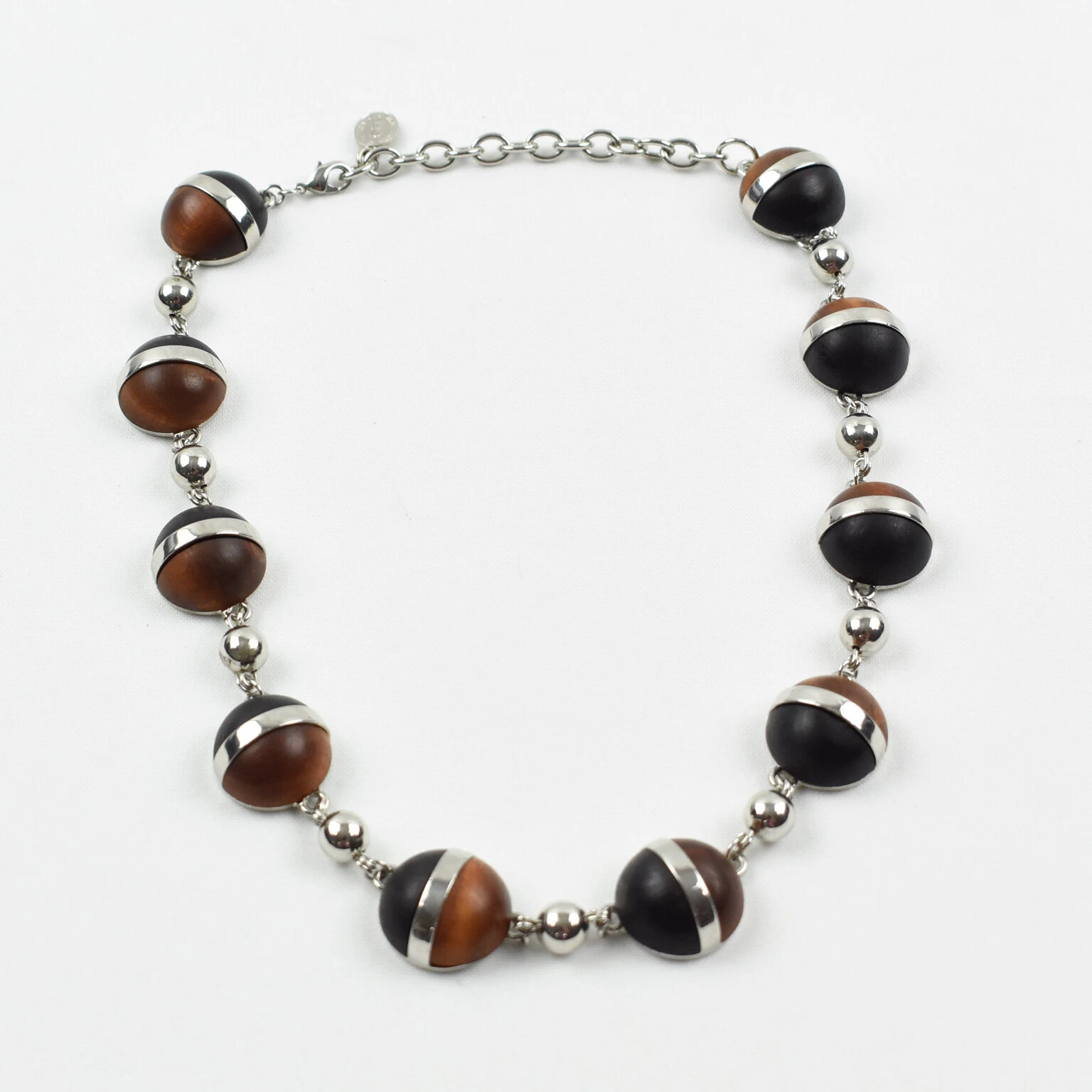 Collana girocollo vintage Balenciaga Paris cromo e legno