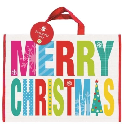 GIFTMAKER Merry Christmas Reusable Shopping Bag Present Gift Wrap Wrapping Strong Handles
