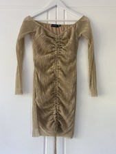 GOLD RUCHED BODYCON DRESS NEW 10/12 PLT GLAM PARTY TOWIE HOLIDAY EVENING SUMMER 