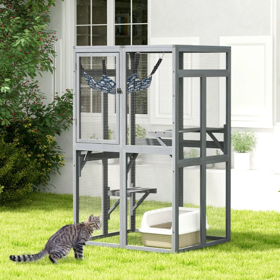COZIWOW Outdoor Catio Cat Enclosure, Wooden Cat House Window Access/3 Platforms