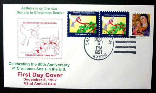 US, 1997 Santa IN FDC & Tied On, Spanish Text, Cachet & ALA Seals, Unused
