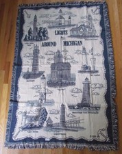 1998 VINTAGE BIG RED FRANKFORT MICHIGAN LIGHTHOUSE AFGHAN THROW BLANKET NOS RARE