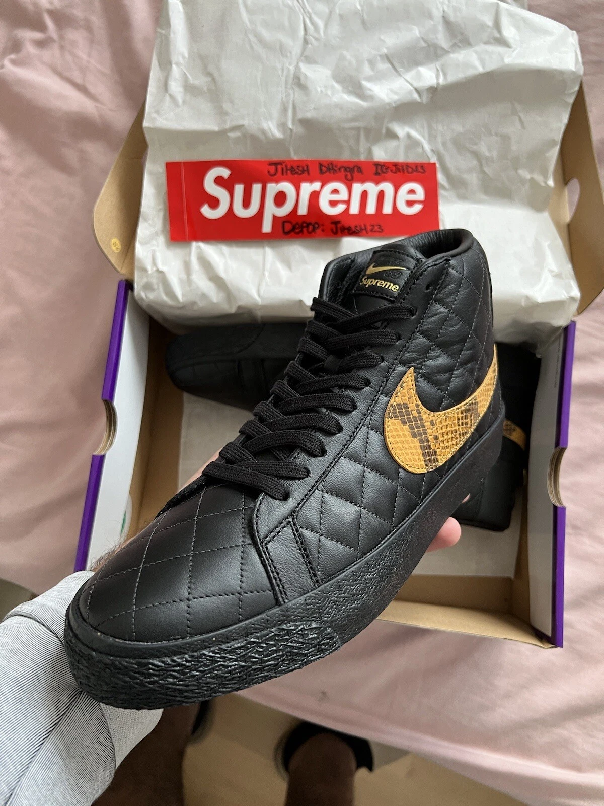 Taille UK 10   Nike Zoom Blazer Mid QS SB x Supreme peau de serpent noire 2022