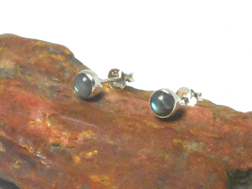 Round Labradorite Sterling Silver 925 Gemstone Stud Earrings - 4 mm - Image 3 of 4