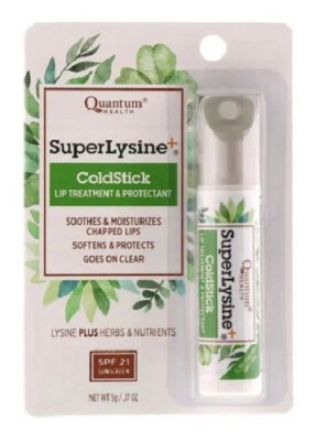 QUANTUM HEALTH Super Lysine Cold Stick with SPF 21, 5g, 0.17oz Tube - Coldstick