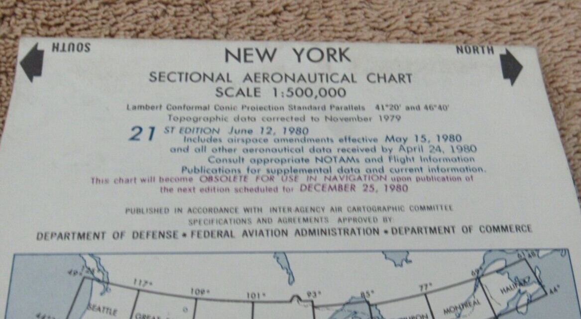 1980 New York Sectional Aeronautical Chart Pilots Map Vintage