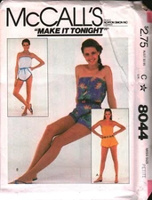 8044 Vintage McCalls SEWING Pattern Misses 1980s Strapless Rompers OOP Sew UNCUT