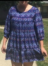 Umgee Womens Size Small Dress Blue Multi Color Tiered Casual Boho