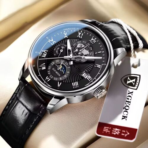 New Fashion Men Watch Leather Quartz Men's Wristwatch Waterproof Luminous Sports - Picture 2 of 2