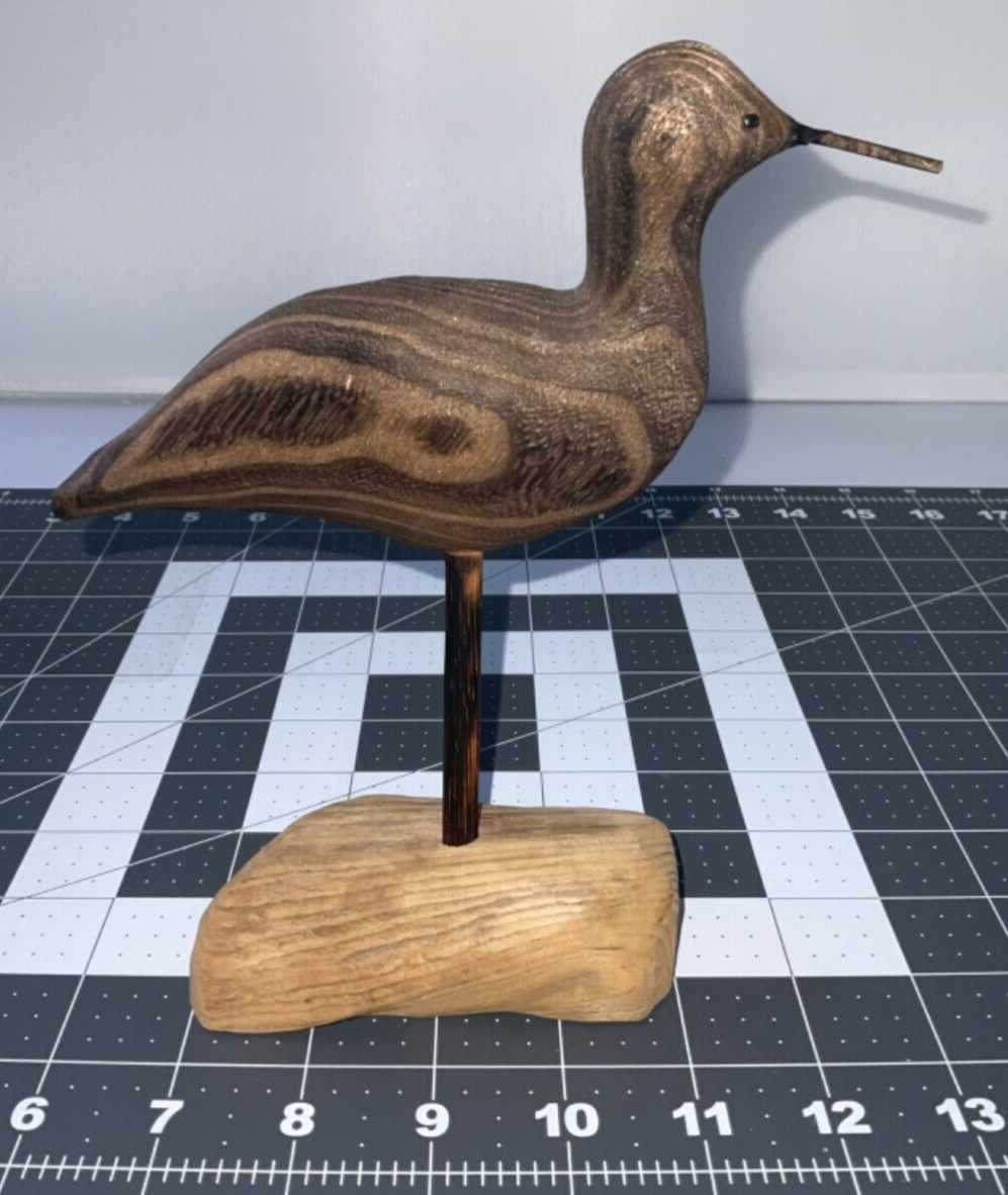 Primitive Hand Carved Wood Shore Bird Sculpture Natural Driftwood Base