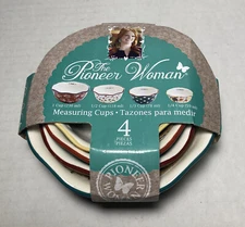 THE PIONEER WOMAN 2016 Measuring Cups 4 Pieces Poinsettia Floral Ceramic Set New