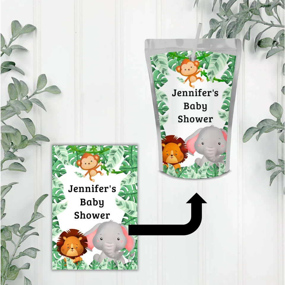 Personalized safari Jungle Juice pouch labels birthday party baby shower decor - Image 3 of 4