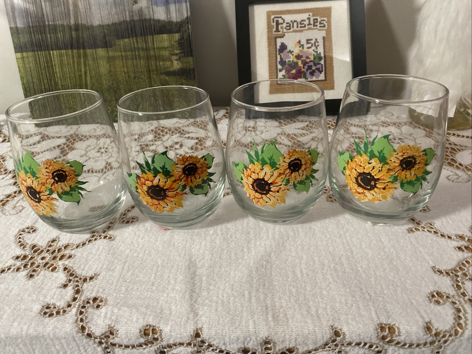 4 Hidalglass 17oz Sunflower Stemless Wine Glasses for Cocktails
