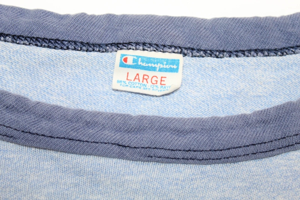 Vintage 70s Champion 88/12 Rayon Blend Blank SS Blue Bar Ringer T