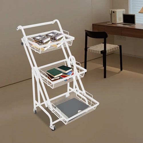 Multi-Functional Storage Cart 3-Tier Adjustable Metal Rolling Utility Cart White - Picture 4 of 16
