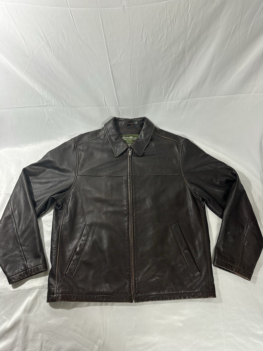 Vintage Eddie Bauer Leather Jacket Mens Large Full Zip