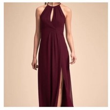 ANTHROPOLOGIE BHLDN MARCO BRIDESMAID DRESS FORMAL MAXI HALTER BURGUNDY - XS 0 2