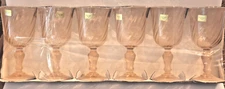 6 Vintage Luminarc Rosaline Pink Swirl Wine, Water Glasses, France - NEW