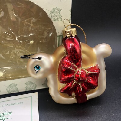 Vtg Fitz & Floyd Charming Tails SIDNEY'S SPECIAL GIFT Snail W Bow Glass Ornament