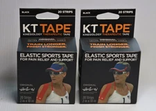 KT Tape Original Cotton Elastic Sports Therapeutic Black 20 Strip 2"x10"   qty 2