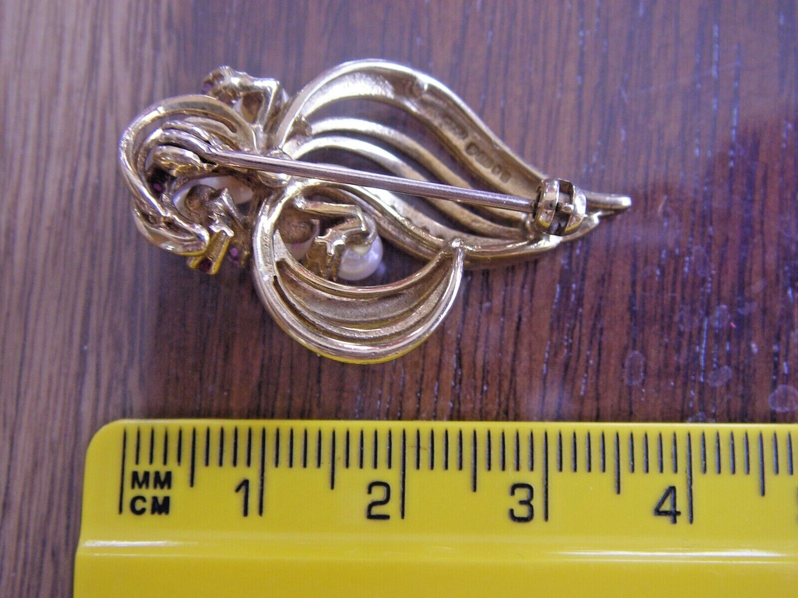 Elegant 9kt 9ct solid yellow gold REAL CULTURE PEARL & REAL RUBY BROOCH 7.2 gms eBay