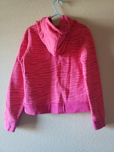 BCG Girls Pink Cotton Blend Hooded Sweat Shirt Zip Top Zebra Stripe Small Size 7 - Picture 4 of 11