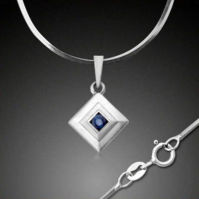ECHT WEIßGOLD *** Collier Saphir Safir Anhänger 4eck Raute, mit Kette 45 cm - Bild 1 von 4