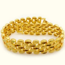 18K Yellow Gold Over Brass Womens 7.5" Bracelet 16mm Wide Linked Chain D804