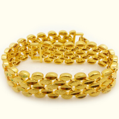18K Yellow Gold Over Brass Womens 7.5'' Bracelet 16mm Wide Linked Chain D804