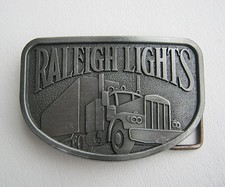 Raleigh Lights Truck Trucker Belt Buckle Semi Pewter Gunmetal Vintage NOS Cowboy