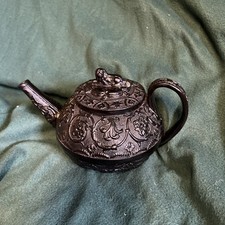 Antique Victorian Jet Ware Teapot Wedgwood Jackfield style Spaniel Dog Finial