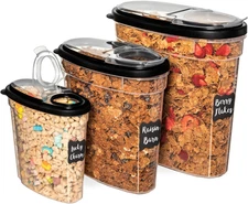 Shazo 3 PC Cereal Container Storage Set (5.2L, 2.8L, 1.2L) - Large Airtight Food