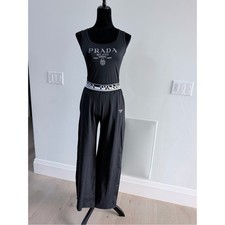 Prada Black Logo Top with Wide-Leg Pants Set Lounge Set with Pockets size S