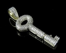 Ciondolo portachiavi uomo placcato oro giallo 14 kt 2 ct simulato taglio tondo diamante