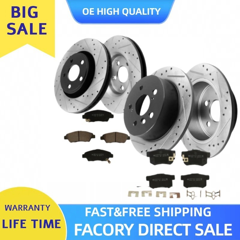 Front Rear Drilled Slotted Barke Rotors Brake Pads Kit for 2004-2005 Civic RSX