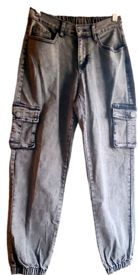 #ad #ad YMI JEANS USA Women#x27;s Gray Acid Wash Medium Denim Cargo Jogger Pants $8.99