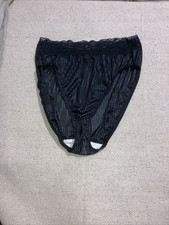 Vintage Black Shadow Stripes Satin Lace Top High Cut Shiny Bikini Panties 7 L