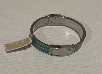 Michael Kors PLAQUE HINGED SILVER TONE TURQUOISES BANGLE NEW WITH TAG