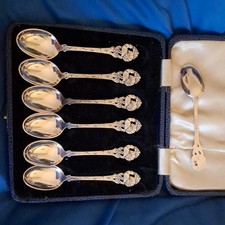 Set cucchiaini da caffè norvegesi antichi argento massiccio × 7 design capricaily gallo