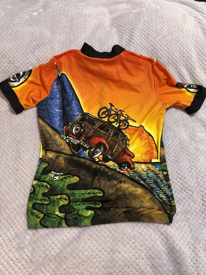 Camiseta deportiva de ciclismo Sugoi All Over Car Beach hecha en Canadá de colección años 90 - L 1/2 cremallera Foto 2 de 4