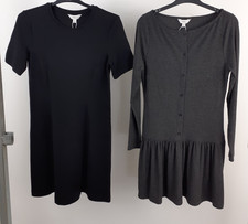 M&S 2Pcs Bundle Size 8 Black T-Shirt Dress Grey Rib Mini Tiered Dress New