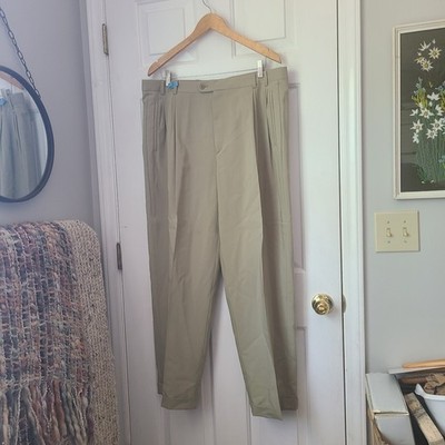 Vtg Zanella Italy 100% Wool Pleated Cuffed Dress Trousers Sz 38x30 Green Classic