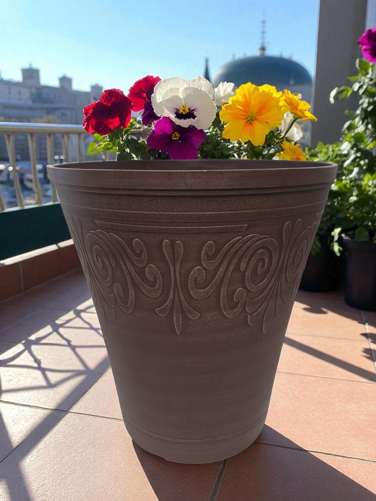Laurel Planter Tall 13" Brushed Butterscotch Decorative Flower Pot with Drainage