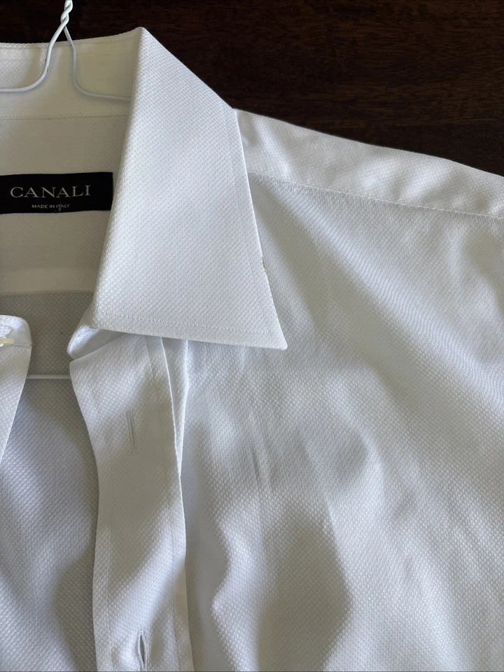 Canali 法国袖口正装衬衫男式 39/15.5 纯象牙色棉纽扣意大利 — 第 3/4 张图片
