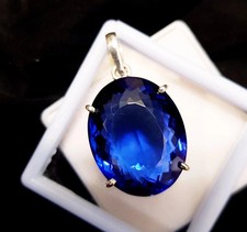 Certified 35 CT Natural Blue Sapphire Oval Cut Gemstone 925 Solid Silver Pendant